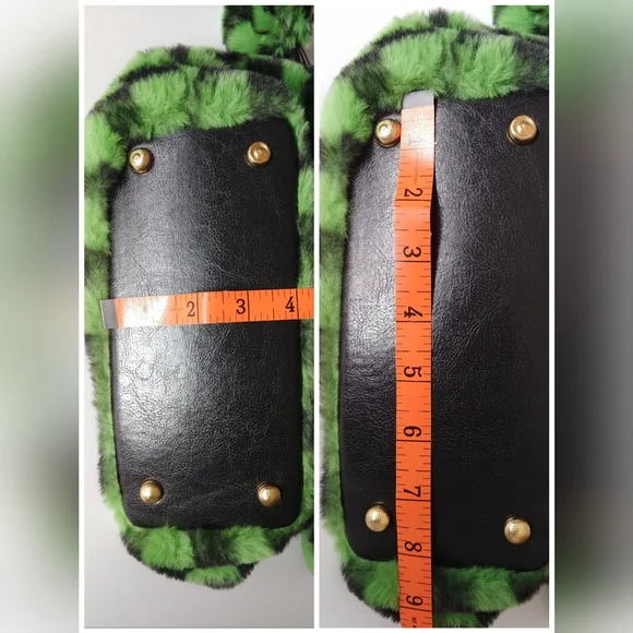 Jayley Collection Faux Fur Bag Purse Handbag Black & Green Checkered - Picture 9 of 11